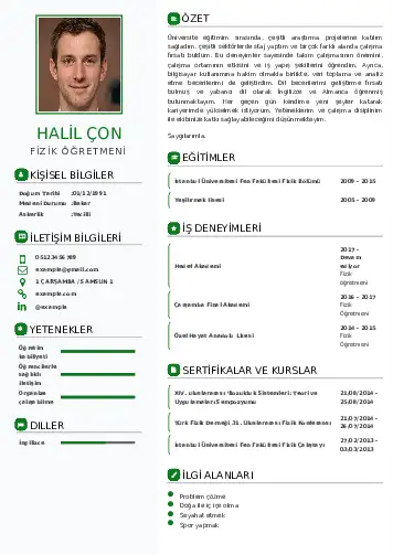 Fizik Öğretmeni CV Örnekleri cv indir